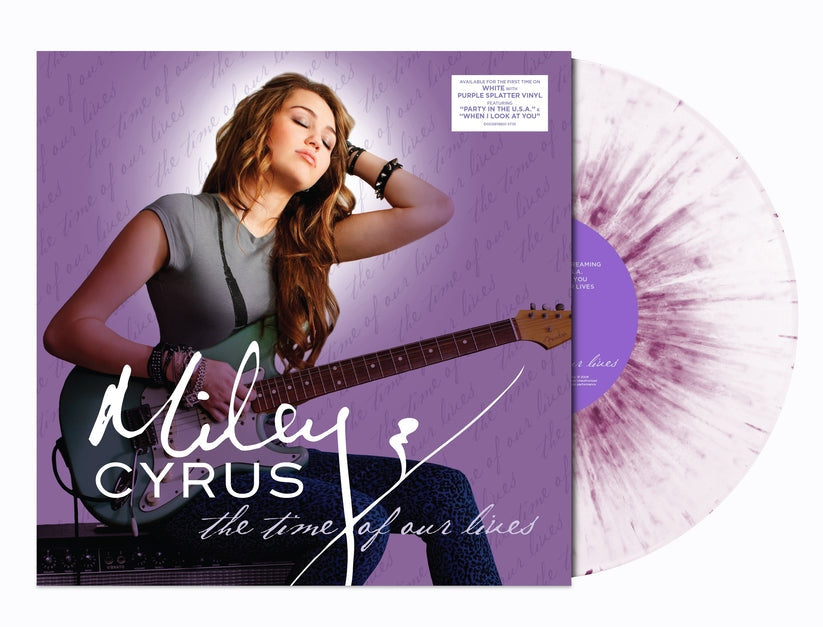 Album cover for Miley Cyrus - The Time Of Our Lives on 12" white/purple splatter vinyl