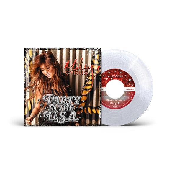 Album cover for Miley Cyrus - Party in the U.S.A. on 7" clear/glitter vinyl