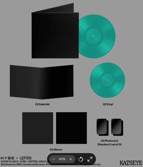 Album cover for Katseye - Wild on aquamarine vinyl 2 photocards version images on 1 side & 2 wild heart vinyl version images