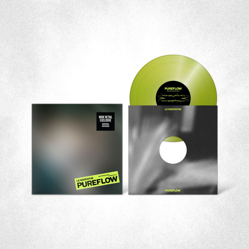 Album cover for LE SSERAFIM - 2nd Studio Album ‘PUREFLOW’ pt.1 (Electric Yellow Glitter Version) on electric yellow glitter