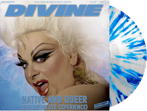 Album cover for Divine - Native and Queer (Complete Experience) on blue splatter colored vinyl 2lp