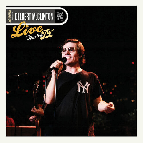Album cover for Delbert McClinton - Live From Austin Tx on red white and blue splatter vinyl 2lp