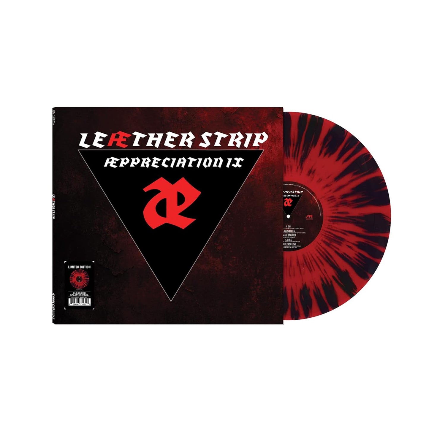 Album cover for Leæther Strip - Æppreciation IX on black/red splatter vinyl lp