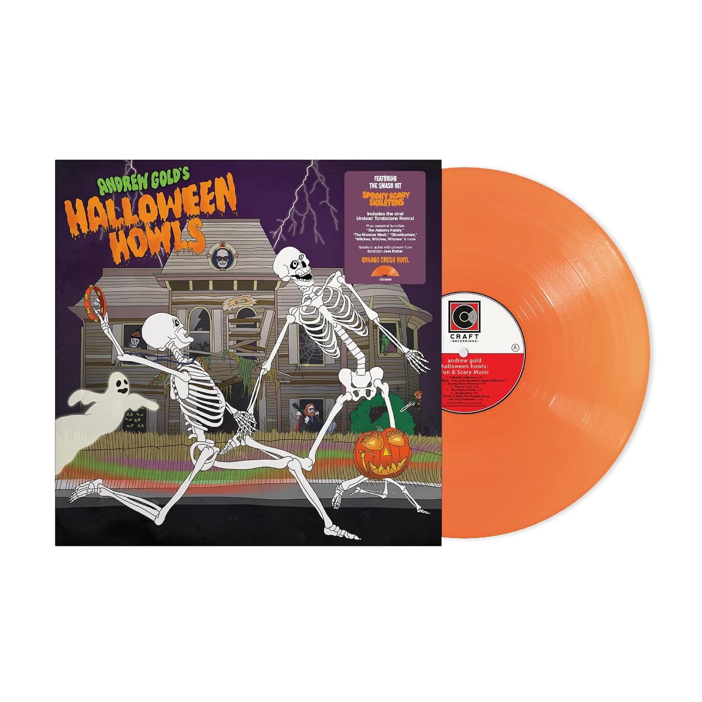 Album cover for Andrew Gold - Halloween Howls: Fun & Scary Music on translucent orange crush vinyl lp