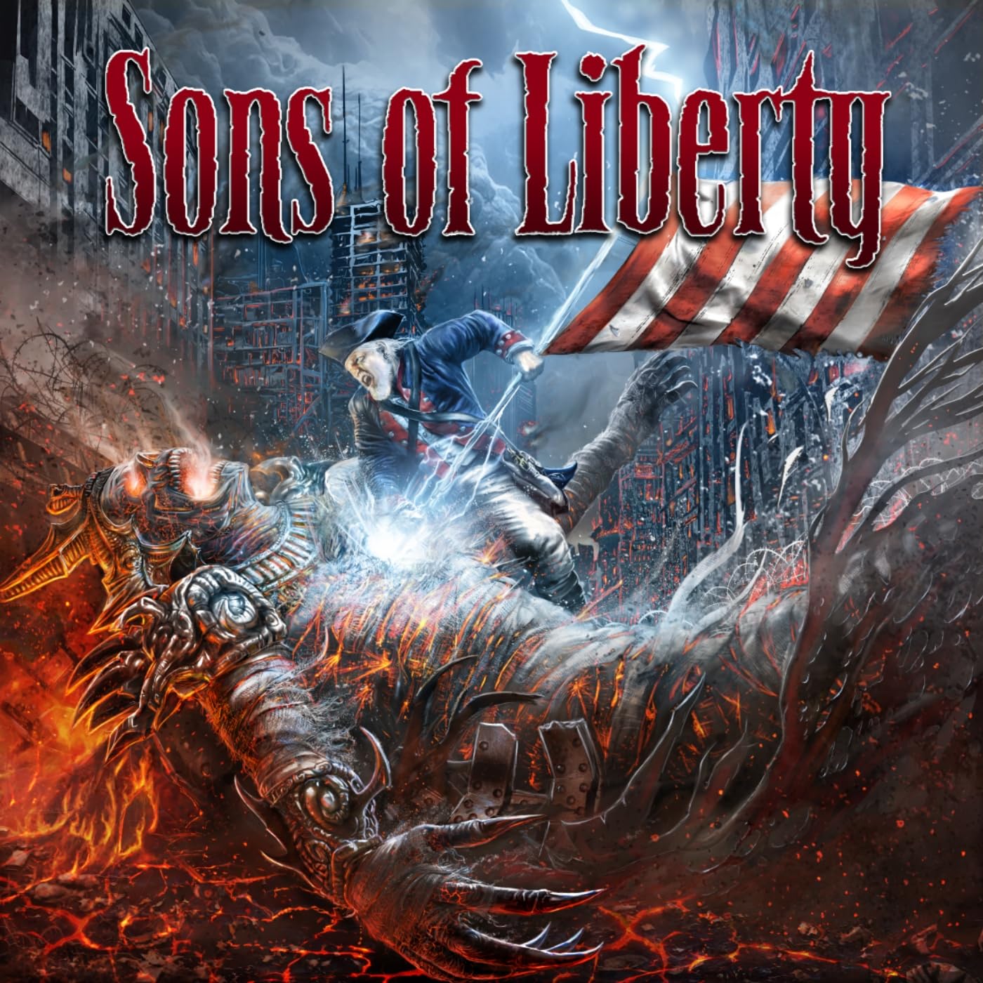 Album cover for John Schaffer's Sons of Liberty - Thought Crimes Vol.1 & 2 on orange & black marble vinyl 2lp