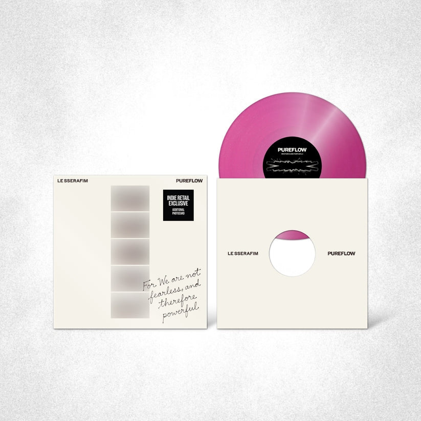 Album cover for LE SSERAFIM - 2nd Studio Album ‘PUREFLOW’ pt.1 (Hot Pink Glitter Version) on hot pink glitter vinyl lp