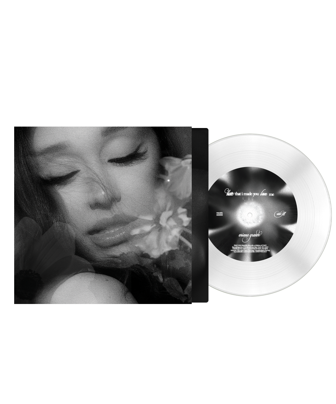 Album cover for Ariana Grande - Hate That I Made You Love Me on dandelion white 7" single