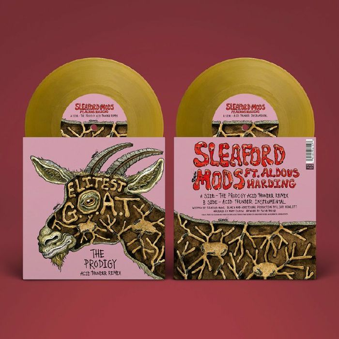 Album cover for Sleaford Mods & the Prodigy Feat. Aldous Harding - Elitest G.O.A.T. (The Prodigy Acid Thunder Mix) on 7" gold