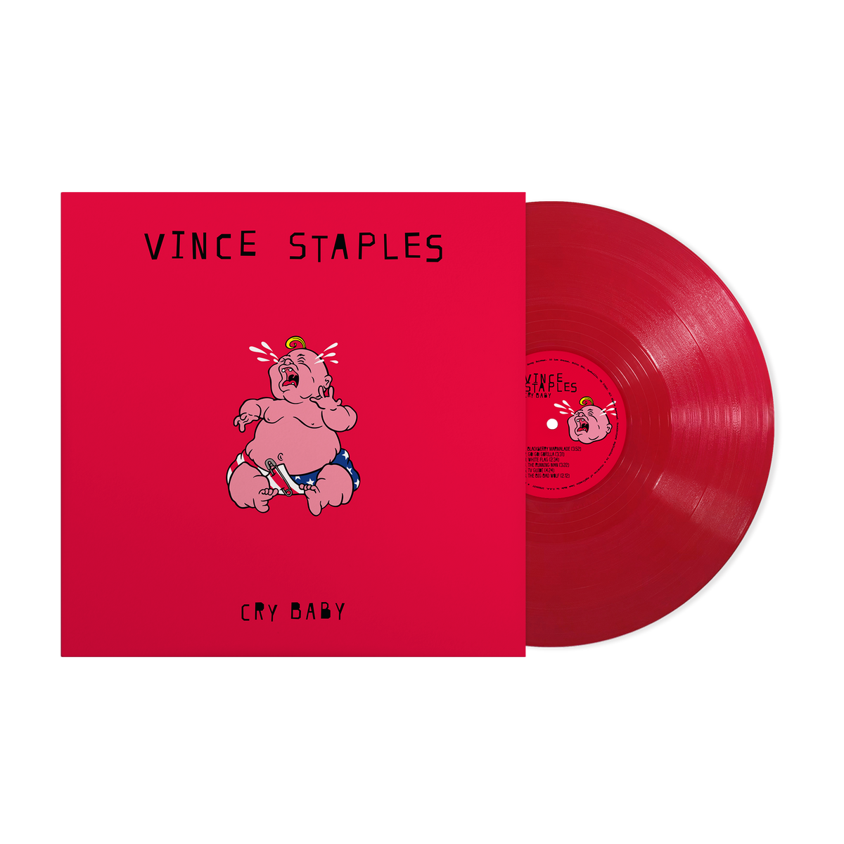 Album cover for Vince Staples - Cry Baby on red vinyl lp