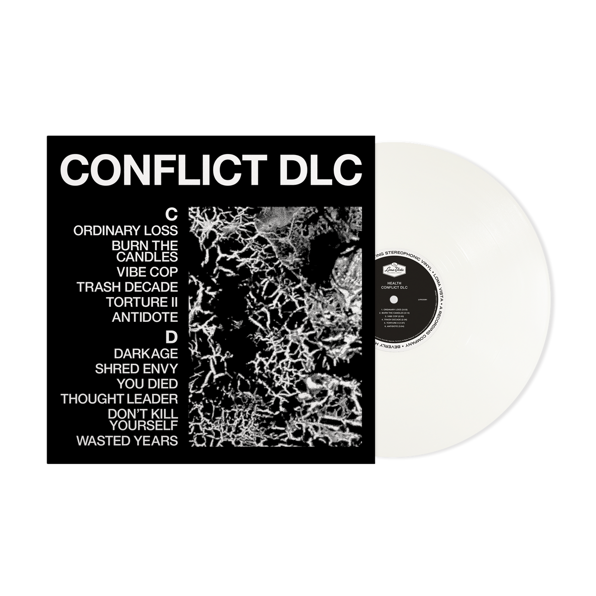 Album cover for Health - Conflict DLC on white vinyl signed lp