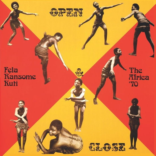 Album cover for Fela Kuti - Open & Close on red and yellow butterfly effect vinyl
