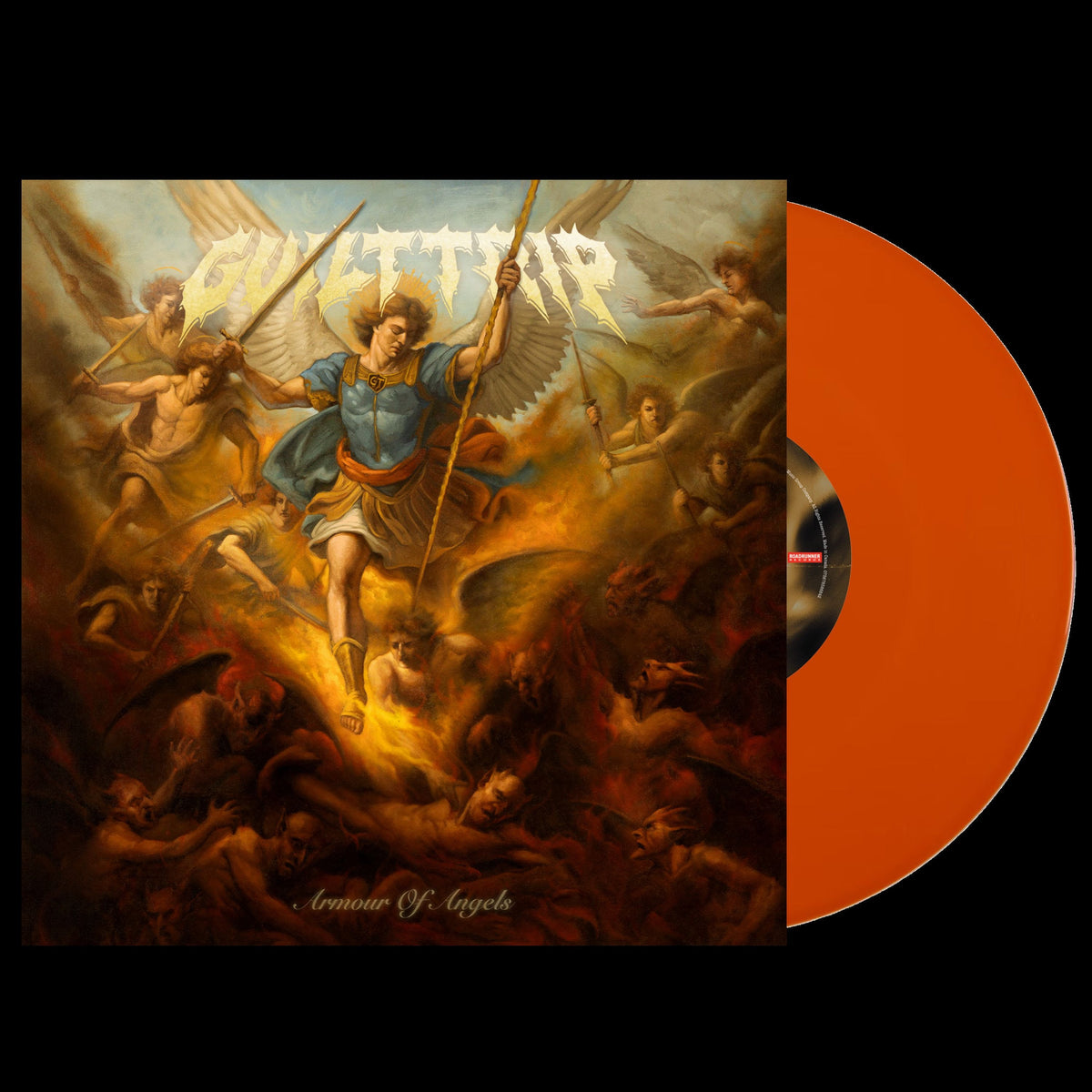 Album cover for Guilt Trip - Armour Of Angels on burn orange vinyl