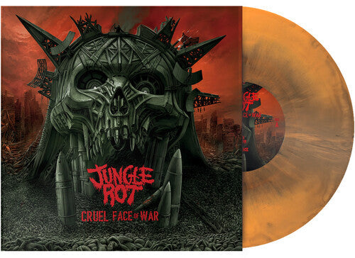 Album cover for Jungle Rot - Cruel Face Of War on orange marble vinyl lp