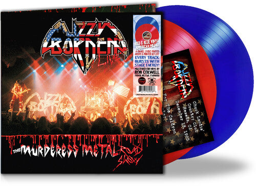 Album cover for Lizzy Borden - Murderess Metal Road Show on red & blue vinyl 40th anniversary lp