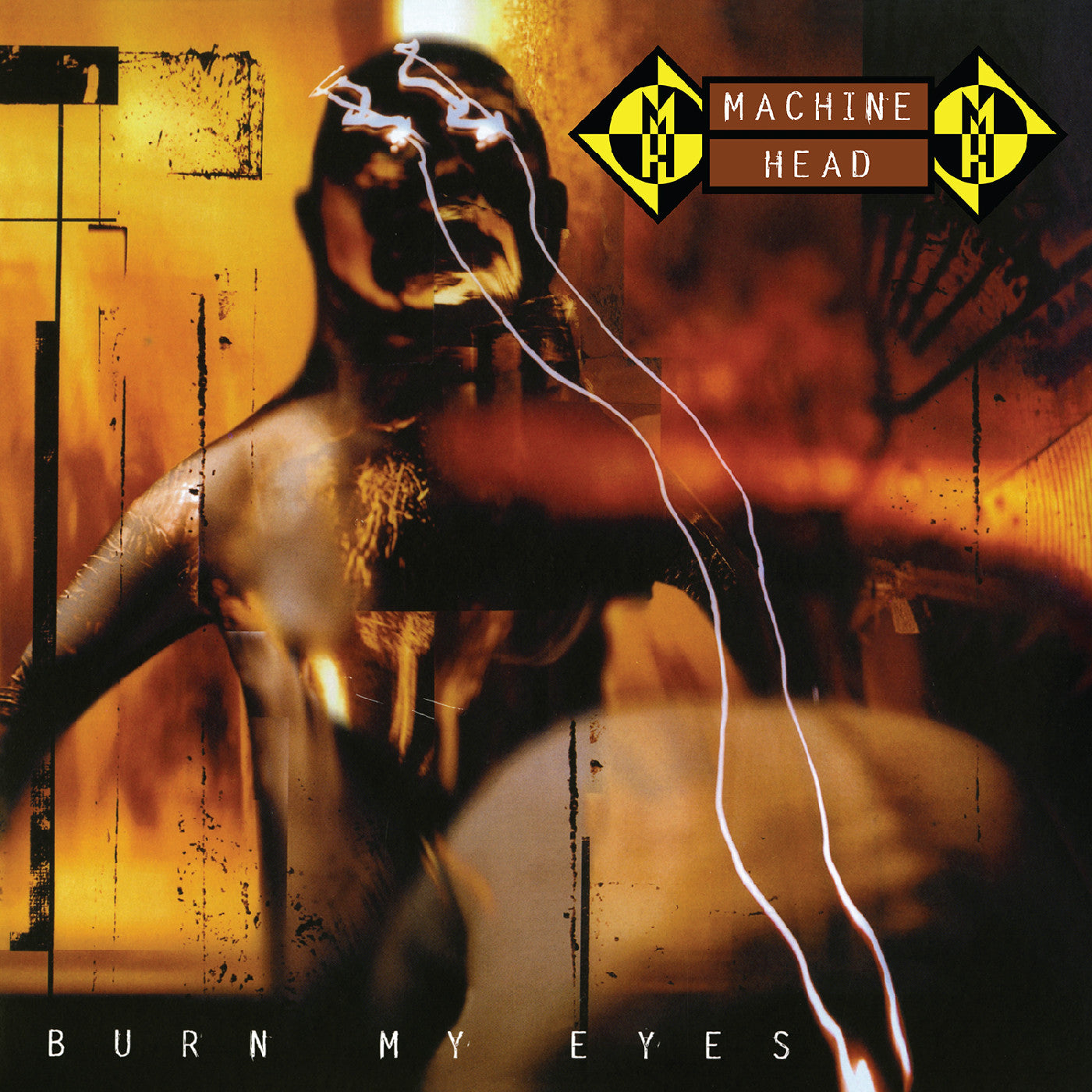 Album cover for Machine Head - Burn My Eyes - Remastered on blood with charred splatter vinyl five bonus demo tracks 2lp