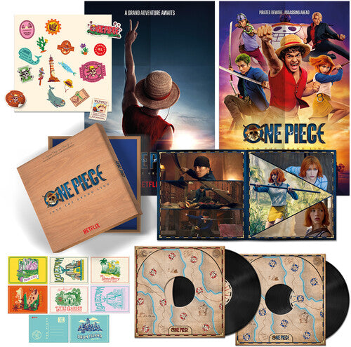 Album cover for Sonya Belousova/Giona Ostinelli - One Piece: Into Grand (Soundtrack) on boxset wooden-textured outer box 2lp