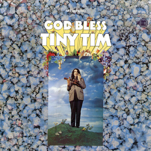 Album cover for Tiny Tim - God Bless Tiny Tim on yellow with magenta tulip splatter vinyl lp