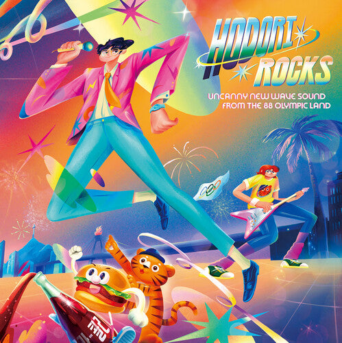 Album cover for Various Artists - Hodori Rocks: Uncanny New Wave Sound from the 88 Olympic Land on neon yellow vinyl lp
