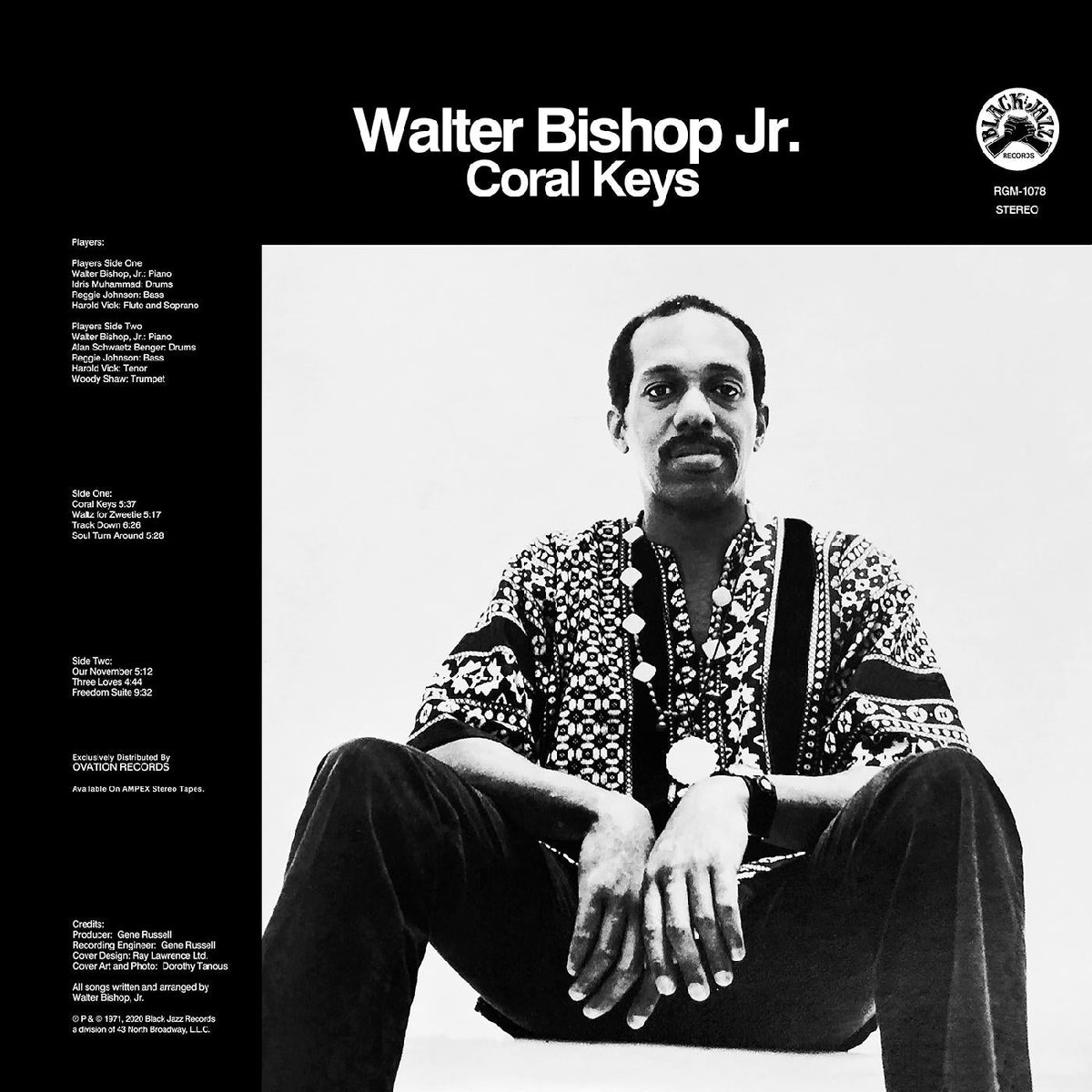 Album cover for Walter Bishop Jr. - Coral Keys on blue with black swirl vinyl lp