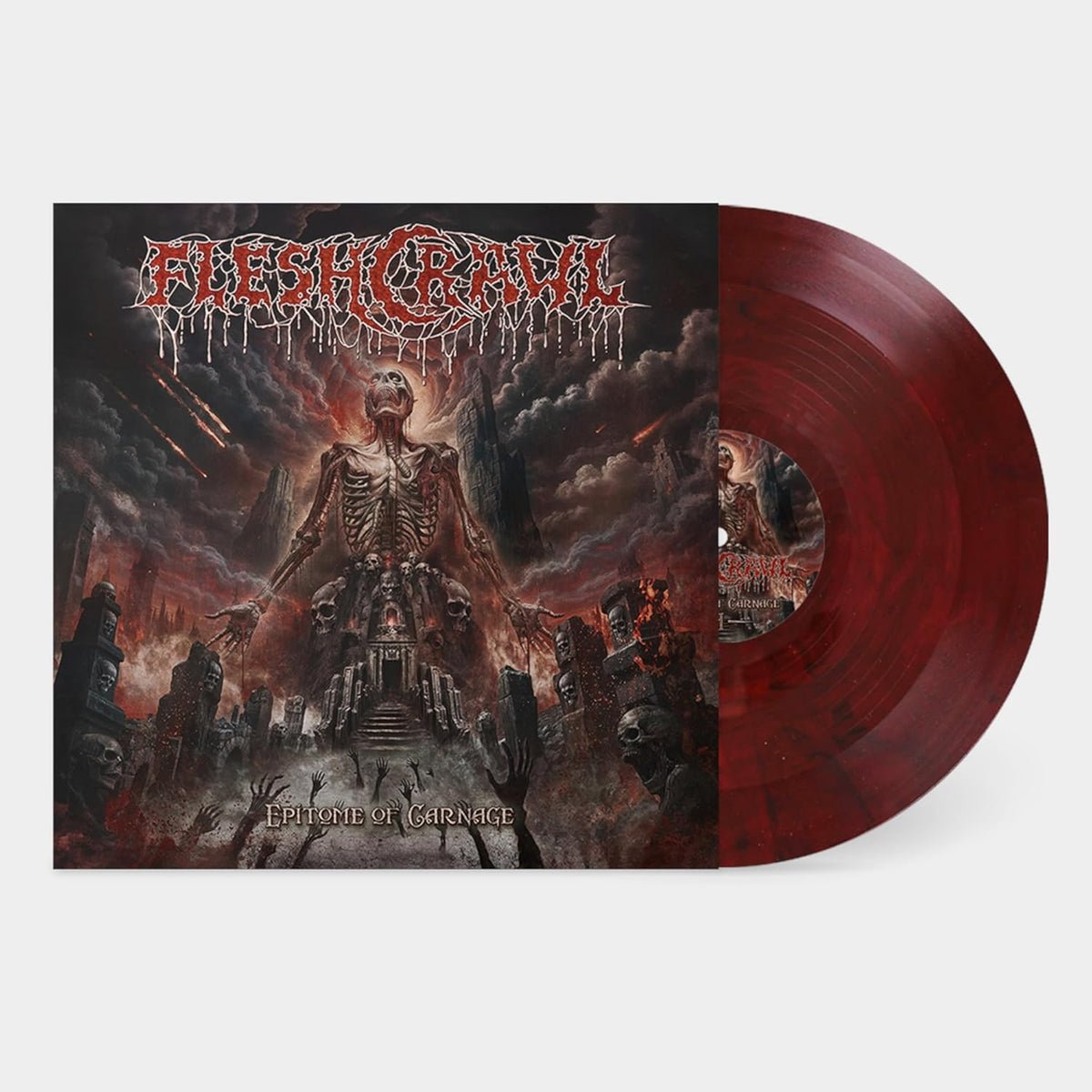 Album cover for Fleshcrawl - Epitome Of Carnage on carnivorous wrath marbled vinyl lp