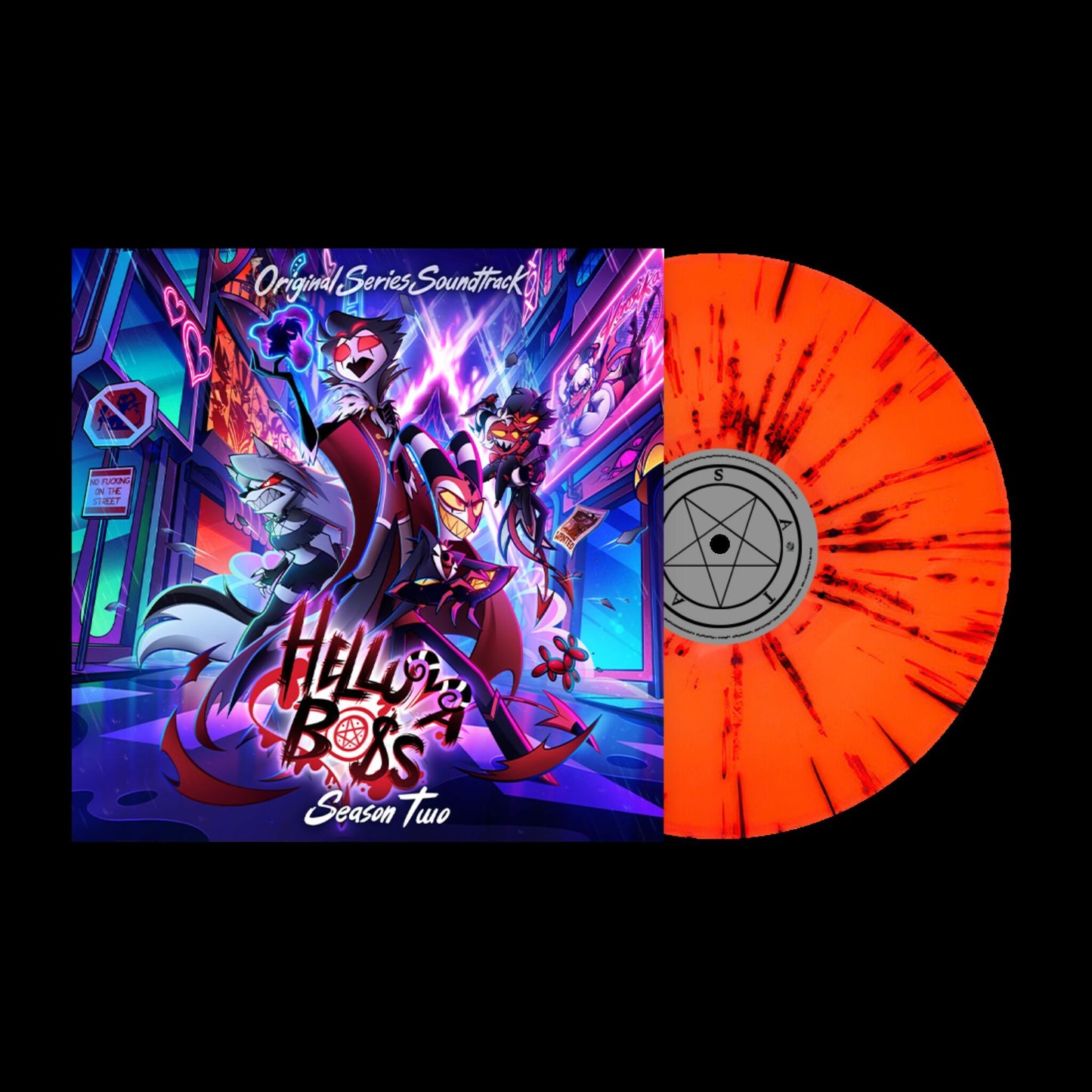 Album cover for Helluva Boss - Helluva Boss: Season 2 (Original Soundtrack) on orange splatter vinyl
