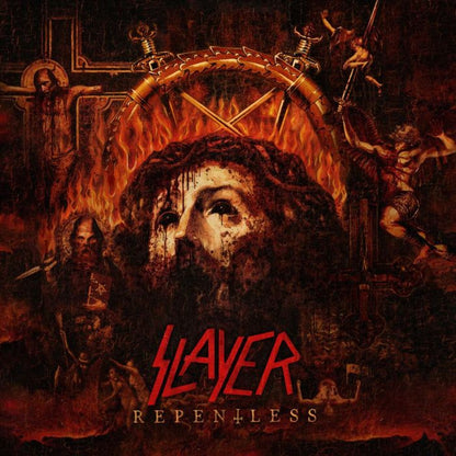 Slayer – Repentless [Beer Mustard Swirl Vinyl with Red & Brown Splatter] — cover artwork