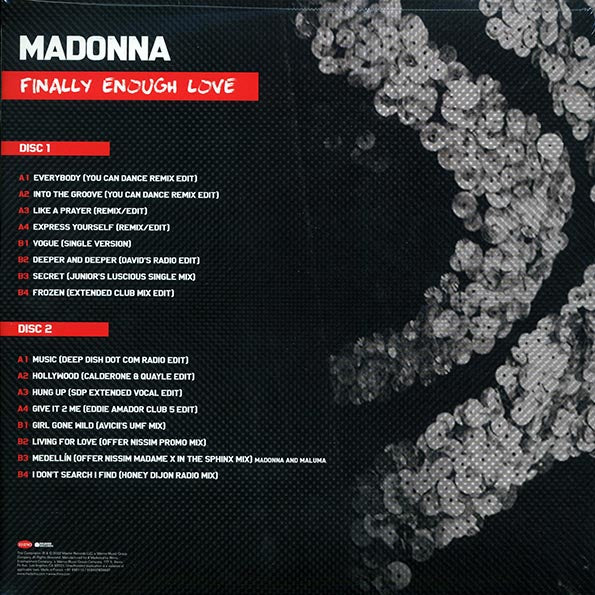 Madonna - Finally Enough Love [Clear 2LP] back cover