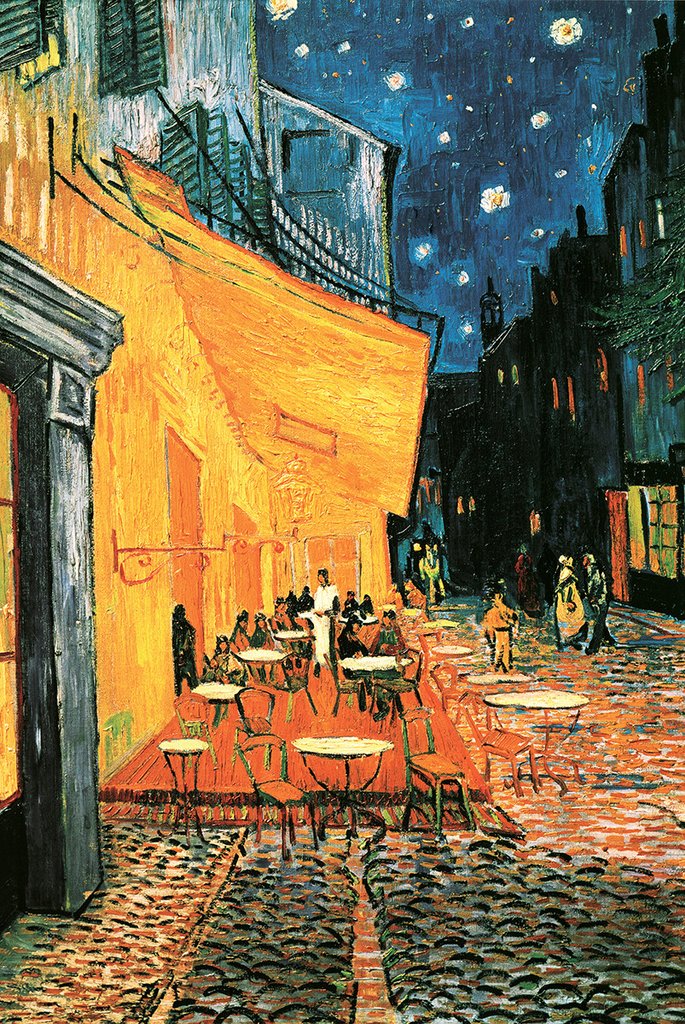 Vincent van Gogh Cafe Terrace at Night fine art poster with yellow cafe under a starry sky, 24 x 36 inches