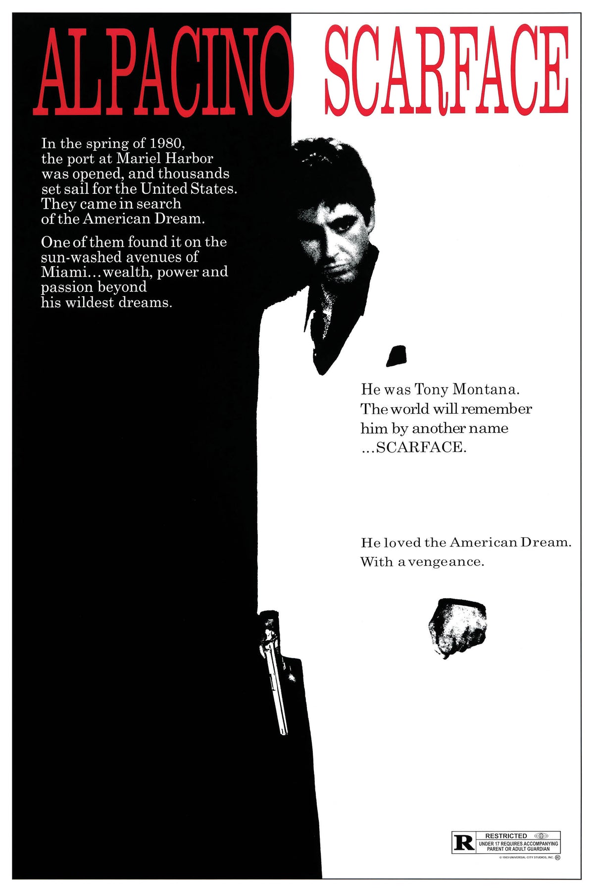 Scarface Al Pacino movie poster, 24 x 36 inches