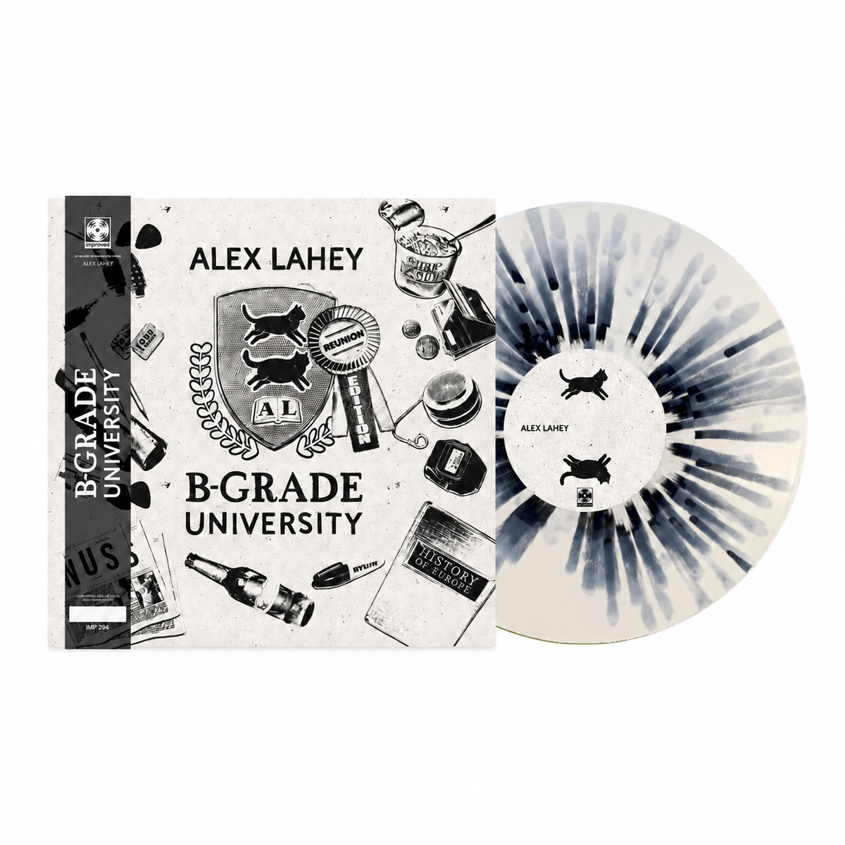 Alex Lahey – B-Grade University (Reunion Edition) [White/Black Splatter LP] album artwork and packaging