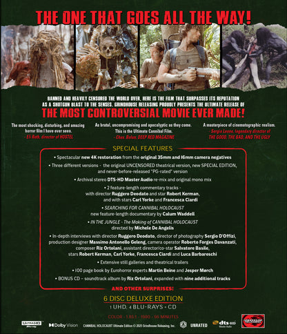 Cannibal Holocaust 4K UHD Ultimate Edition back cover with special features list