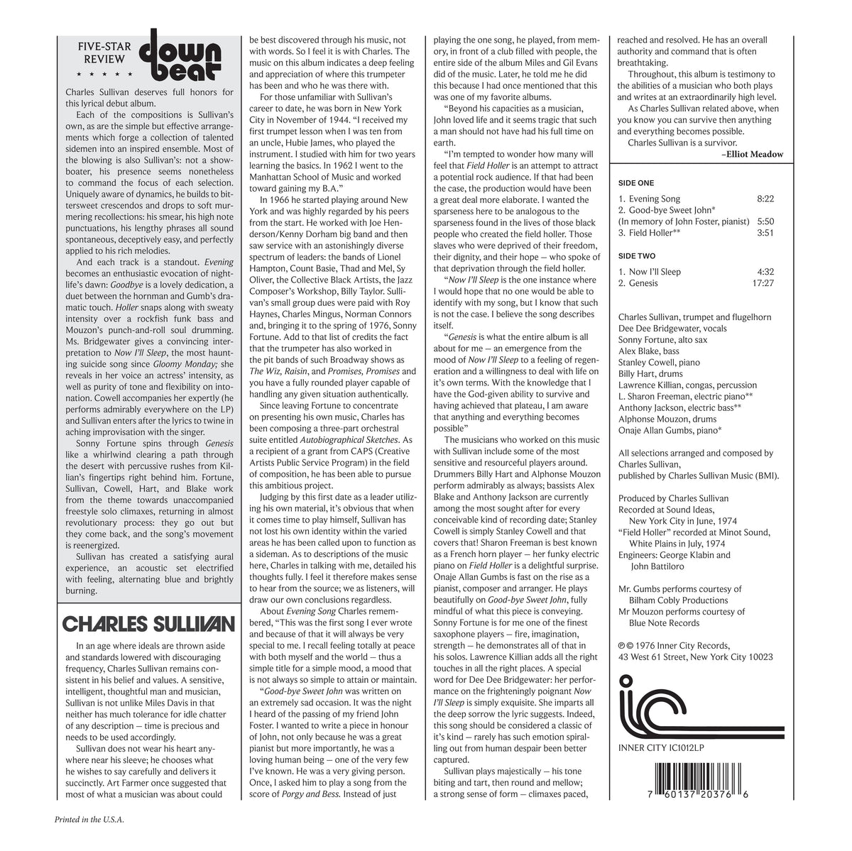 Charles Sullivan - Genesis back cover