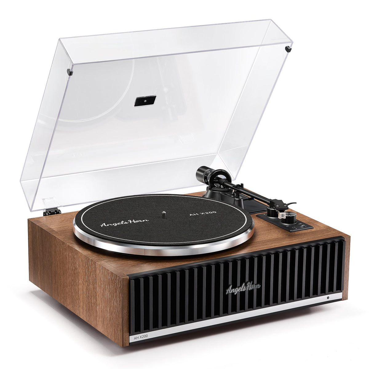 Angels Horn AH X200 all-in-one turntable with speakers, wood