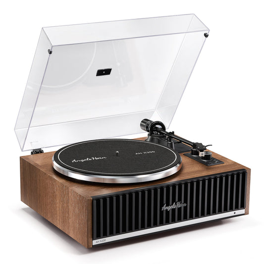 Angels Horn AH X200 all-in-one turntable with speakers, wood