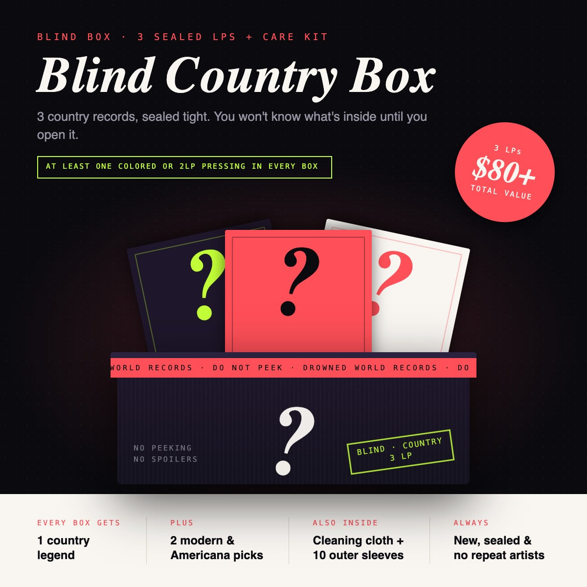 Blind Country Box – 3 sealed country LPs plus care kit