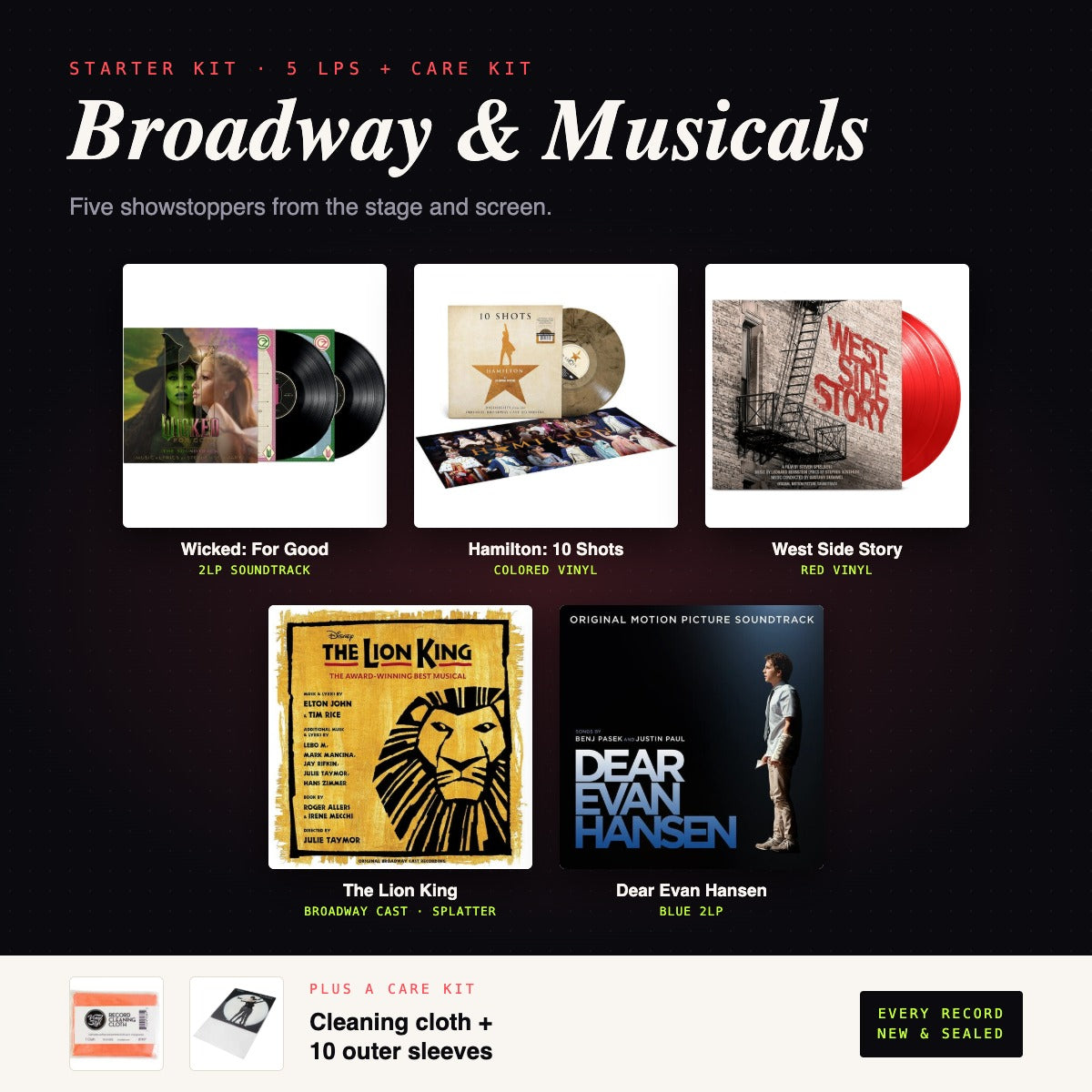 Broadway & Musicals Starter Kit - 5 LPs plus care kit