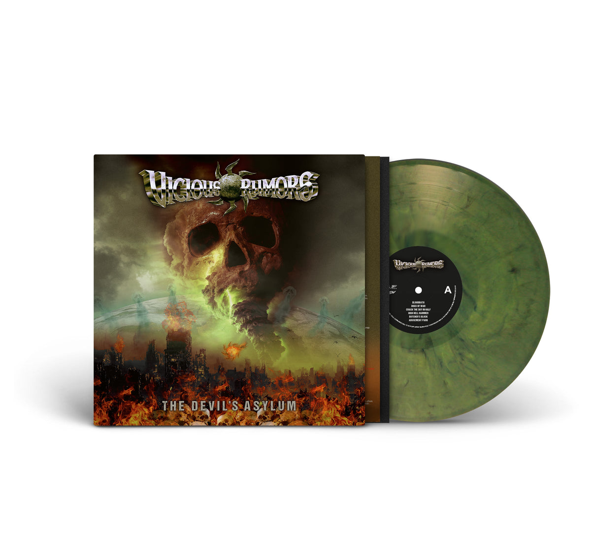 Vicious Rumors - The Devil’s Asylum [Green, Yellow & Black Marbled Vinyl] — cover and product artwork