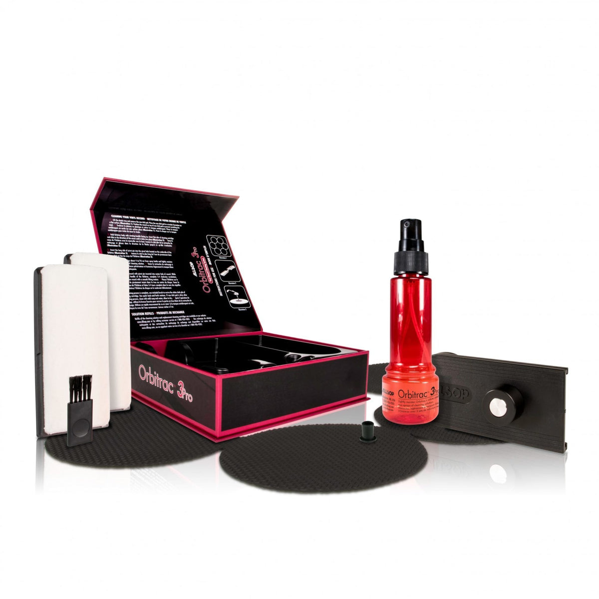 Allsop - Orbitrac 3 PRO Vinyl Record Cleaning System [Rotating Cleaner, Fluid, Brush & Case] — product photograph