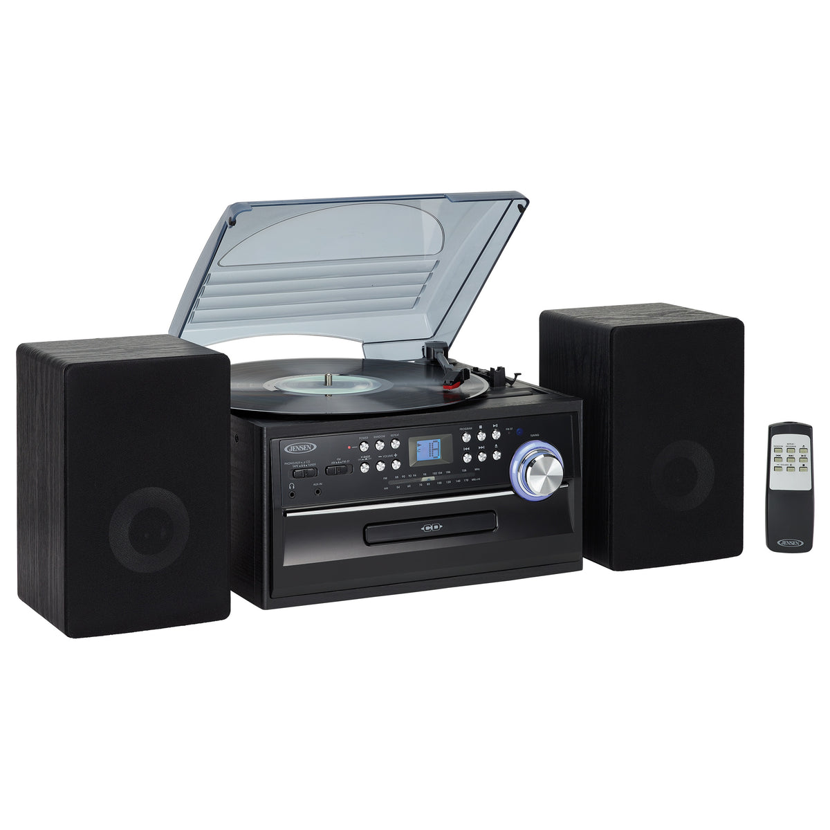 Jensen - JTA-475 3-Speed Turntable, CD, Cassette & AM/FM Music System (Black) — product photograph