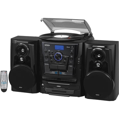 Jensen - JMC-1250 Bluetooth Turntable, 3-CD Changer, Dual Cassette & AM/FM Music System (Black) — product photograph