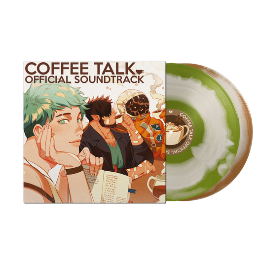 Andrew Jeremy – Coffee Talk (Soundtrack) [Green Tea Latte & Cappuccino Ink Spot 2LP] album artwork and packaging