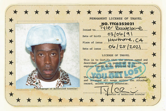 Tyler, the Creator – Call Me If You Get Lost poster featuring Tyler, the Creator's Call Me If You Get Lost travel-card design