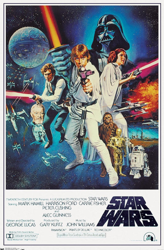 Star Wars poster featuring the Star Wars ensemble artwork with Darth Vader above the heroes