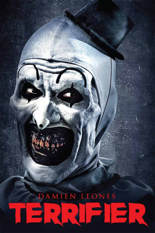 Terrifier poster featuring a close-up of Art the Clown with the Terrifier title