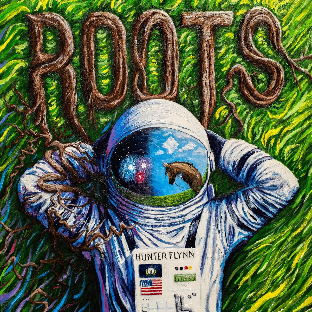 Hunter Flynn – Roots [White/Deep Purple Vinyl 2LP] cover artwork