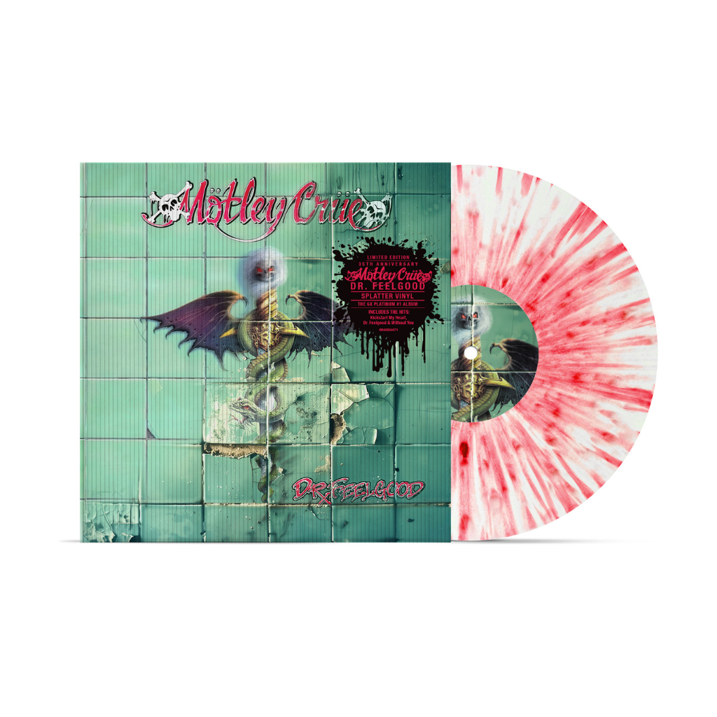 Mötley Crüe — Dr. Feelgood (35th Anniversary) [Red & White Splatter Vinyl, Lenticular Sleeve] — cover and product artwork