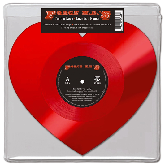 Force M.D.'s — Tender Love / Love Is a House [Red Heart-Shaped 7-inch Vinyl]; cover artwork and edition packaging
