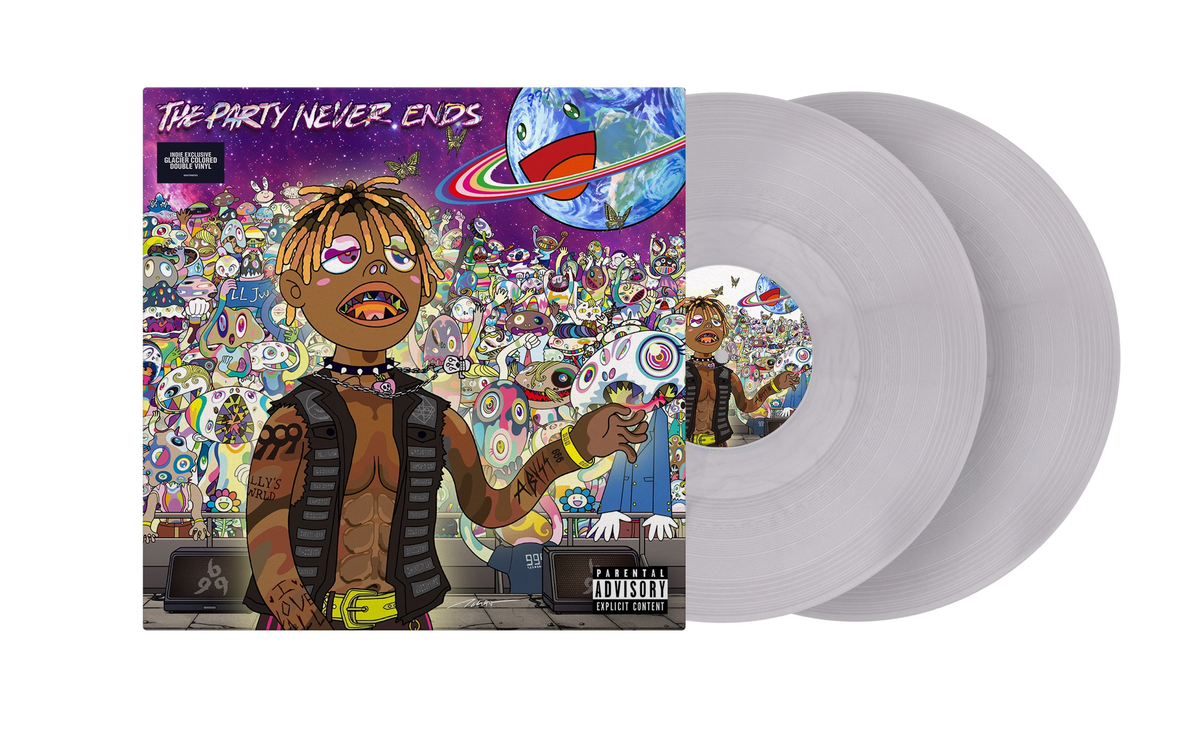 Juice WRLD — The Party Never Ends [Metallic Glacier 2LP Vinyl]; cover artwork and edition packaging