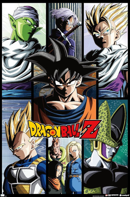 Dragon Ball Z poster featuring a collage of Dragon Ball Z characters around the central title logo