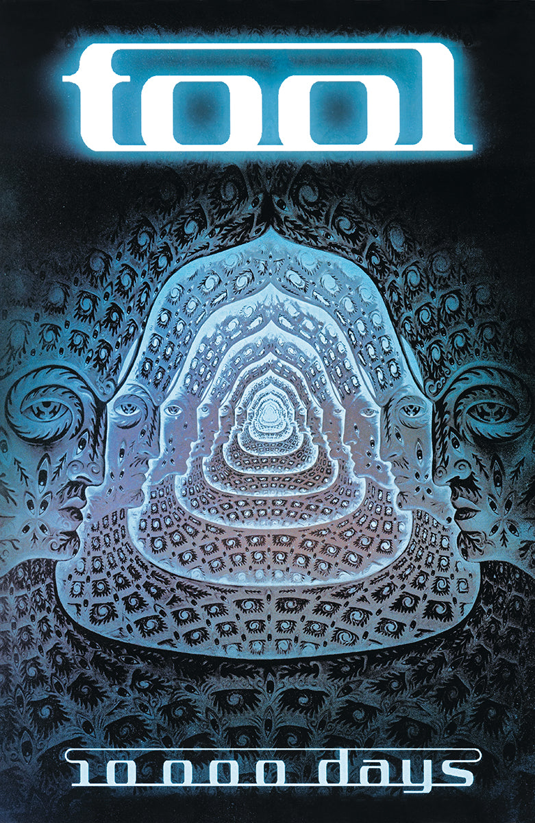 Tool – 10,000 Days poster featuring the blue layered figure from the 10,000 Days design with glowing Tool lettering